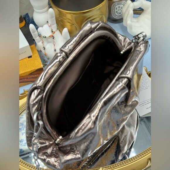 🆕 REISS 🧿 NWT Elena Metallic Grained Clutch, Convertible Shoulder Bag - Picture 8 of 13